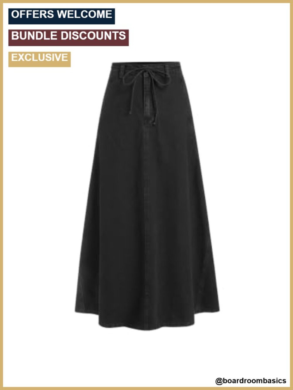 A-Line Maxi Denim Skirt with Pockets and Rope Tie Belt